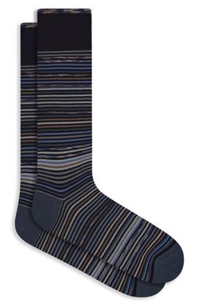 Bugatchi Stripe Mercerized Cotton Blend Dress Socks in Black at Nordstrom