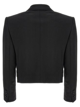 Dolce & Gabbana Double-Breasted Tuxedo Crop Blazer - Black