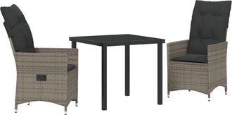 vidaXL Garden Dining Set with Cushion 3 pcs Grey Poly rattan Vidaxl