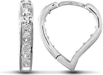Jewelco London 9ct White Gold CZ Love Huggie Earrings - JER717