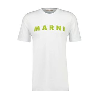 Marni Tops, Heren, Wit, M, Katoen, Katoenen T-shirt met Logo