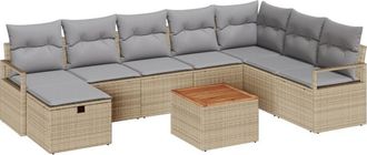 vidaXL Garden Sofa Set with Cushion 9 pcs Beige Poly Rattan vidaXL
