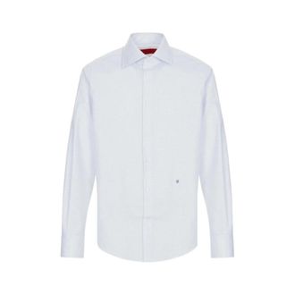Carolina Herrera Twill Check Shirt met Italiaanse Kraag - Heren - Zakelijke Overhemden - Blauw - M - Katoen - Overhemden