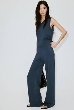 Mango Pantaloni wide leg maglia sottile grigio medio - Donna - XXS - MANGO