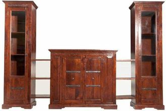 Massivmoebel24 Oxford 600 parete attrezzata in legno di acacia - laccato / nougat 316x39x200