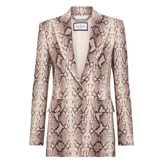 Philipp Plein Python-print Satin Blazer - Dames - Blazers - Beige - S - Satijn - Jassen