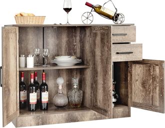Costway Costway - Aparador Cocina, Armario Buffet De Cocina Con 2 Cajones/3 Puertas/1 Estante Ajustable, Aparadores Para Salon Entrada, 110 X 40 X 78 Cm, Blan