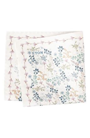 Eton Botanical Print Oxford Silk Pocket Square in Multi at Nordstrom