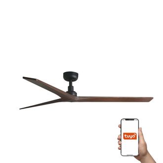 Netlighting Klim Large 3 Blade Ceiling Fan Matt Black Walnut Tuya Smart System in Brown