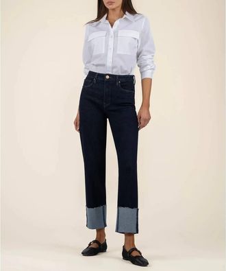 Kut from the Kloth Fay Straight Leg Roll Up Jeans In Kindled W/euro Base Wash