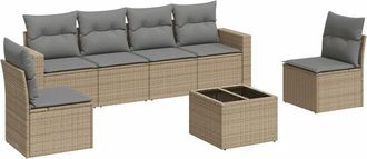 vidaXL Vidaxl - Set Sof&aacute;s De Jard&iacute;n 7 Piezas Y Cojines Rat&aacute;n Sint&eacute;tico Beige