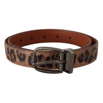 Dolce & Gabbana Accessoires, Dames, Bruin, ONE Size, Luipaard geëmbosseerde leren Riem