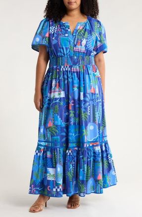 Sugarlips Punta Alta Ordy Tiered Cotton Maxi Dress in Cobalt-Combo at Nordstrom, Size 1X