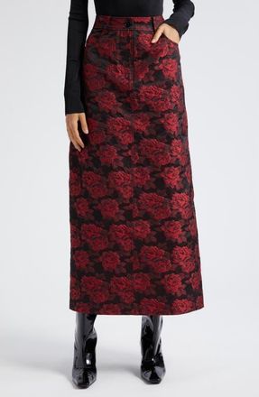 Ganni Floral Jacquard Skirt in High Risk Red at Nordstrom, Size 42