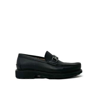 Ferragamo Black Calfskin Slip-On Mens Loafers