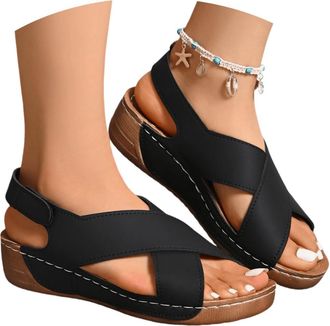 Generic Orthopaedic Sandals Wide Fit Wedge Sandals Summer Breathable Slip on Cushion Wide Fit Knit Shoes with Arch Support Open Toe Comfortable Sandal Wedge W