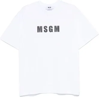 Msgm White Logo Cotton T-Shirt