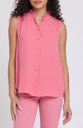 NYDJ Print Ruffle Neck Sleeveless Top in Desert Rose at Nordstrom, Size Xx-Small