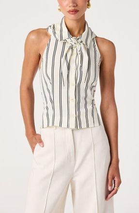 ASTR the Label Adrianna Stripe Cotton Halter Top in Navy Stripe at Nordstrom, Size X-Small
