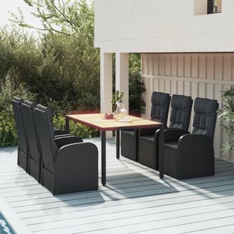 vidaXL Set De Comedor De Jard&iacute;n 7 Pzas Y Cojines Rat&aacute;n Sint&eacute;tico Negro Vidaxl