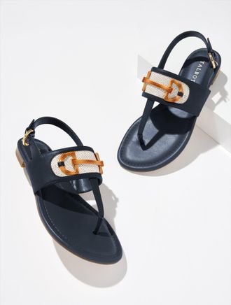 Talbots Gia Bit Nappa Thong Sandals - Blue - 10 1/2 M Talbots