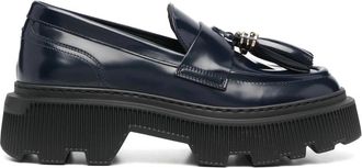 Santoni Leren Loafers Casual Flats - Dames - Loafers - Blauw - 37 1/2 EU - Leer - Schoenen