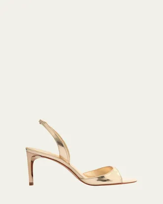 Schutz Scarlett Metallic Leather Mid-Heel Slingback Sandals
