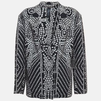 Norma Kamali Black Printed Lycra Single Breasted Straight Fit Jacket