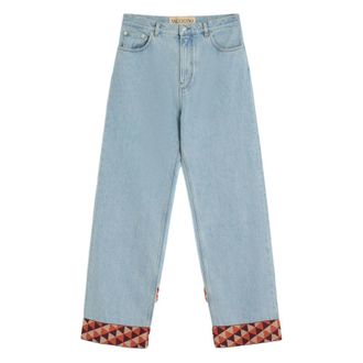 Valentino Valentino Denim Pants With Jacquard Hem