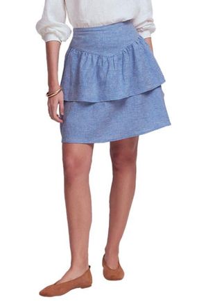 Boden Tiered Linen Skirt in Chambray at Nordstrom, Size 12