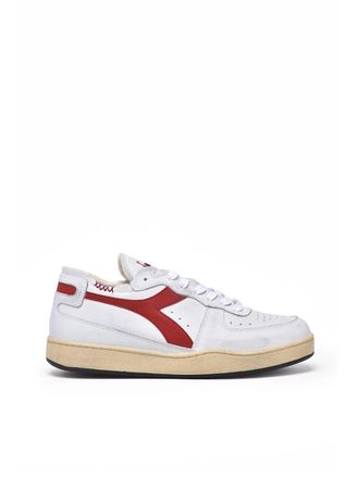 Diadora Grey Red Leather Basket Row Sneakers