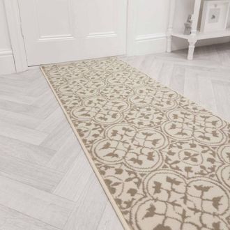 Runrug Hallway Carpet Runner Rug - Soft & Comfy, 9mm - Mosaic in Light Beige | Size: 60 cm x 420 cm