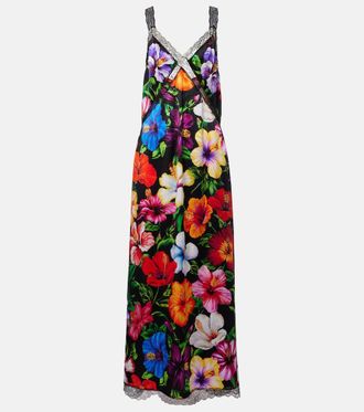 Dolce & Gabbana Abito lungo in misto seta con pizzo floreale