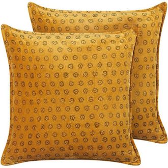 Beliani Beliani - Conjunto De 2 Cojines De Terciopelo Amarillo Mostaza 45 X 45 Cm Impreso Rapis