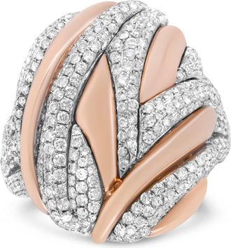 House of Brilliance 18K Rose and White Gold 1 7/8 Cttw Diamond and Gold Textured Dome Cocktail Ring