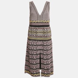 M Missoni Black/pink Patterned Lurex Knit V-Neck Midi Dress