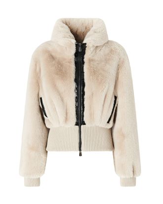 Pinko Short Faux Fur Raised Collar Bomber Jacket