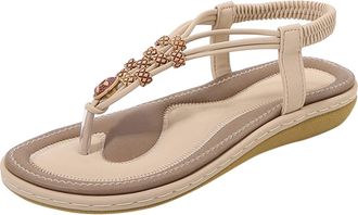 Generic Womens Sandals Summer Beach Flip Flops Thongs Ladies Bohemian Wedge Shoes Elastic T-Strap Braided Flat Sandals Clip Toe Boho Slingback Casual Vacation