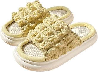 Generic Sandals For Women Summer Women Slippers Outdoor Indoor Thick Non-slip Soft Flax Flip Flops Beach Sandal Ladies Slides ShoesYellow,44-45