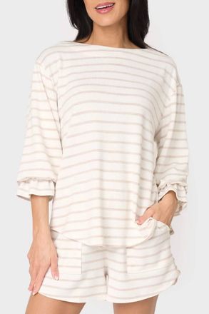 Gibsonlook Tatum Boat Neck Top In Oatmeal Stripe