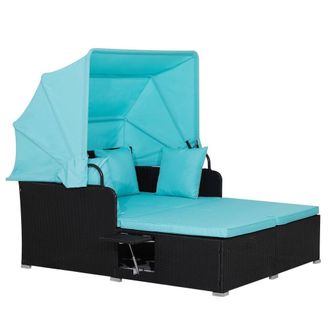 Costway Costway Outdoor Hand-Woven PE Wicker Daybed Patio Loveseat Sofa Set Retractable Canopy