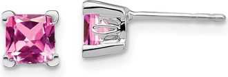 Diamond2Deal 14k White Gold Square Created Pink Sapphire Earrings
