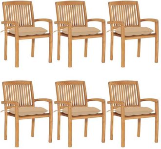 vidaXL Sillas De Jard&iacute;n Apilables 6 Uds Madera De Teca Con Cojines Vidaxl