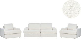 Beliani Conjunto De Sala De Estar Cl&aacute;sico 5 Plazas Sof&aacute; 2 Sillones Tapizado Con Sill&oacute;n Respaldo Acolchado Grueso Acolchado Boucl&eacute; Blanco Alla