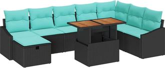 vidaXL Conjunto De Sof&aacute;s De Jard&iacute;n 9 Uds. Negro Rat&aacute;n Sint&eacute;tico Vidaxl