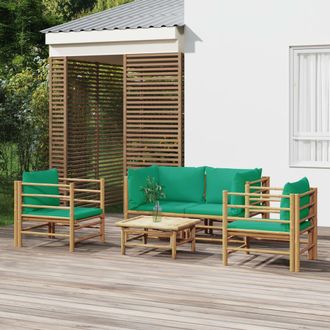 vidaXL Set De Muebles De Jard&iacute;n 5 Piezas Bamb&uacute; Con Cojines Verde Vidaxl