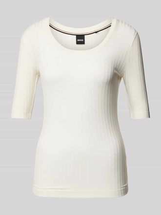 HUGO BOSS T-Shirt mit geripptem U-Boot-Ausschnitt in Offwhite, Größe XL
