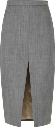 Elisabetta Franchi Midi Rok met Split aan de Voorkant - Dames - Kokerrokken - Grijs - XS - Wol - Rokken