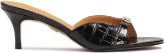 Kazar Zwarte muiltjes met hak gemaakt van reli&euml;f lakleer - Dames - Muiltjes - Zwart - 37 EU - Leer - Schoenen