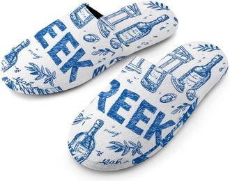 Generic Greek Symbols Olive Wine Bottle Mens House Slippers Slip Indoor Slipper On Shoes Warm Outdoor